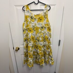 Women’s Valentina Naldi 100% Linen Yellow Floral Sleeveless Dress Sz L Summer